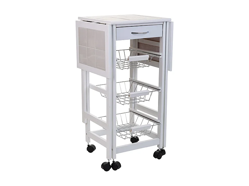 Carrello da cucina in legno bianco 37/91x37x79h
