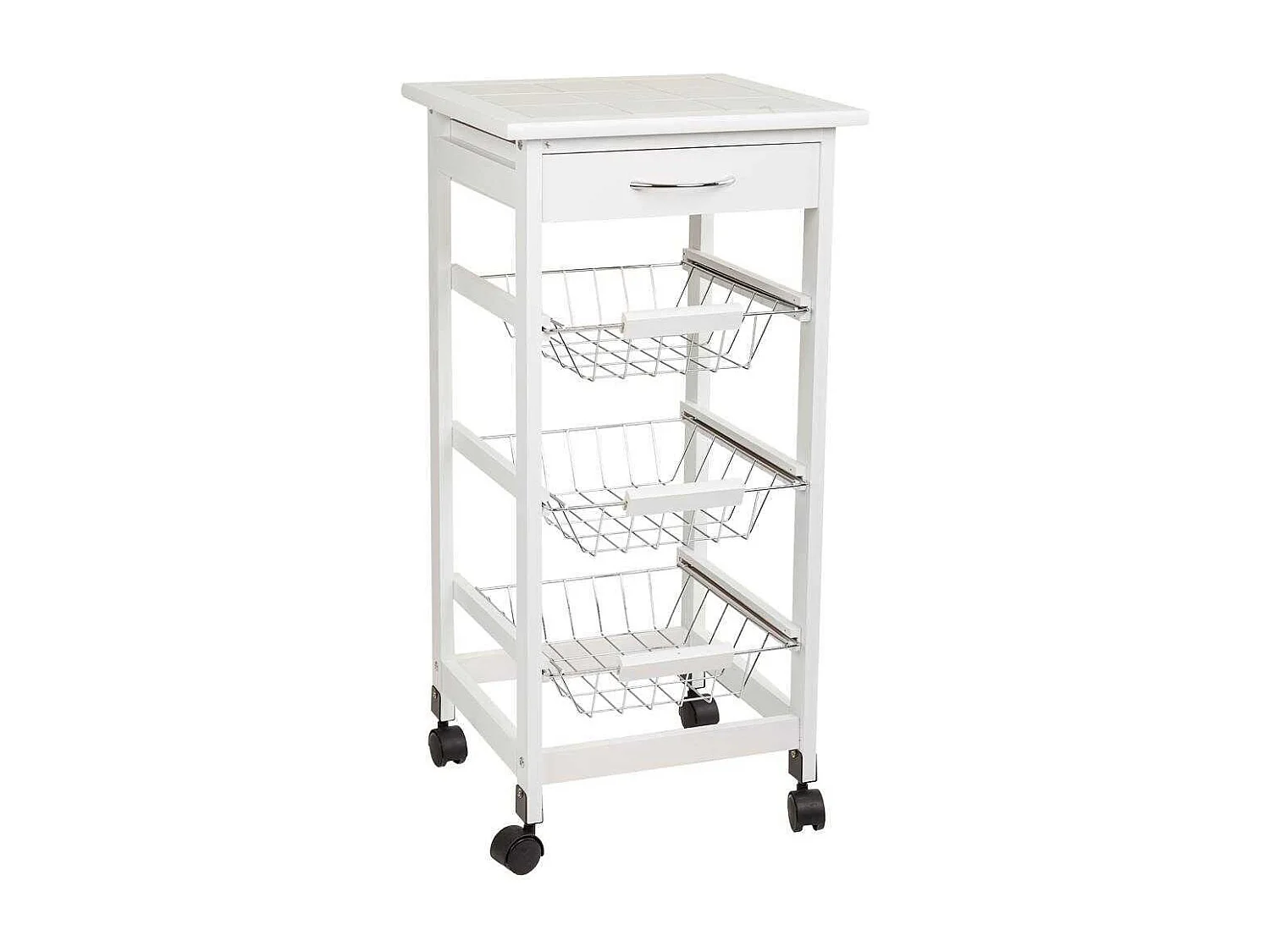 Chariot en bois blanc 37x37x76 cm