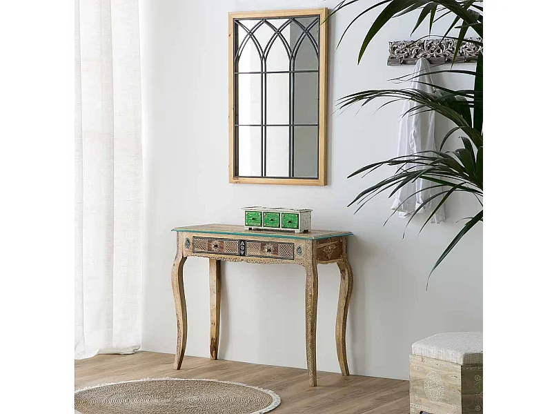 Espelho de madeira marrom e metal 60x2,5x90