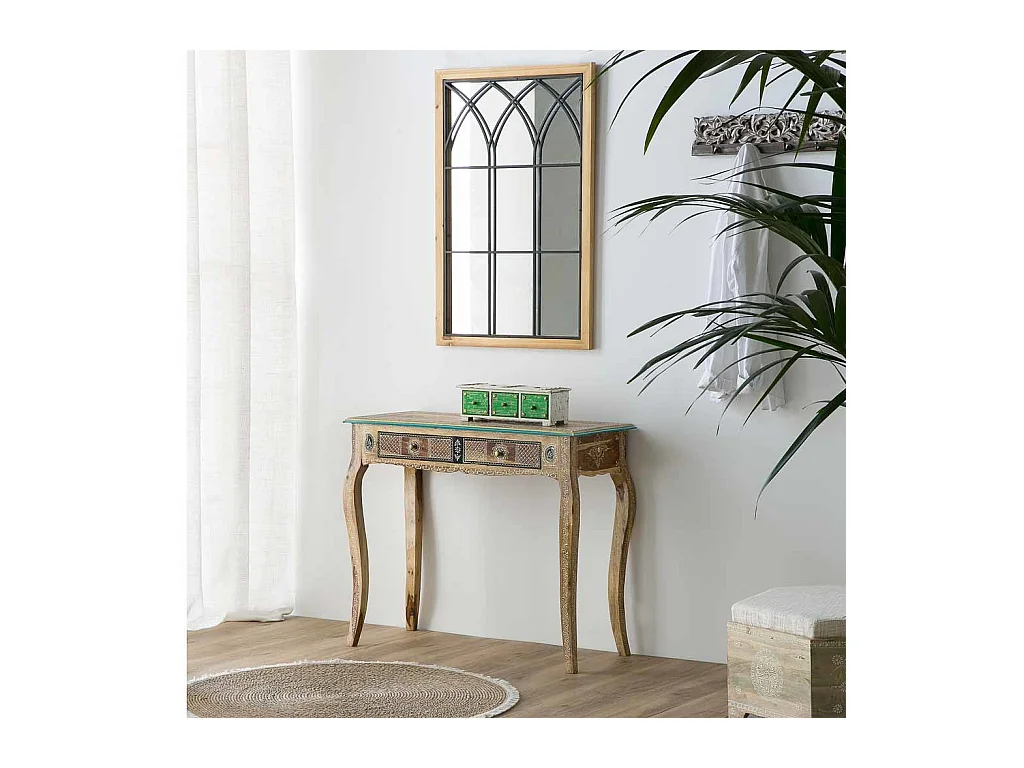 Brauner Spiegel aus Holz und Metall 60x2,5x90h cm