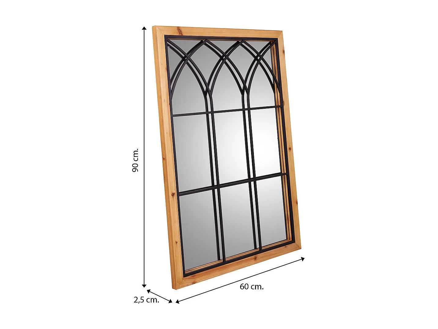 Specchio in legno e metallo marrone 60x2,5x90h