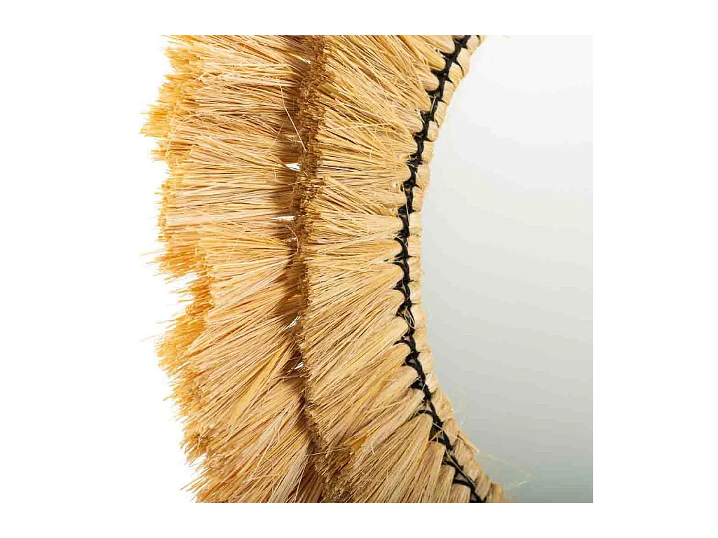 Miroir rond en fibre naturelle marron 57x57x6h
