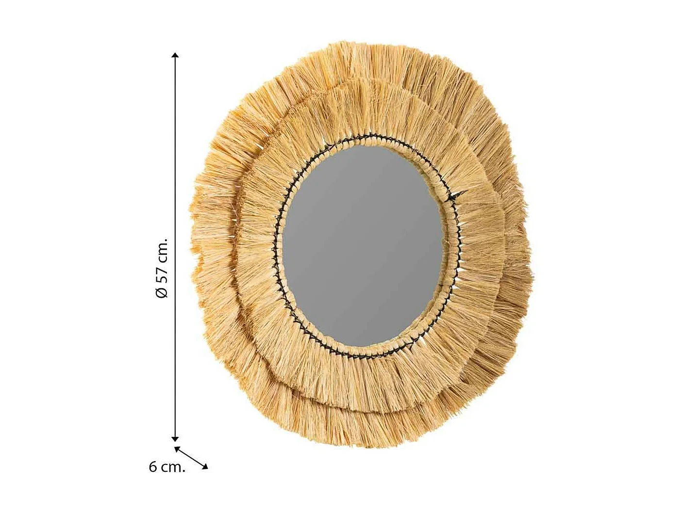 Espejo redondo de fibra natural marrón 57x57x6