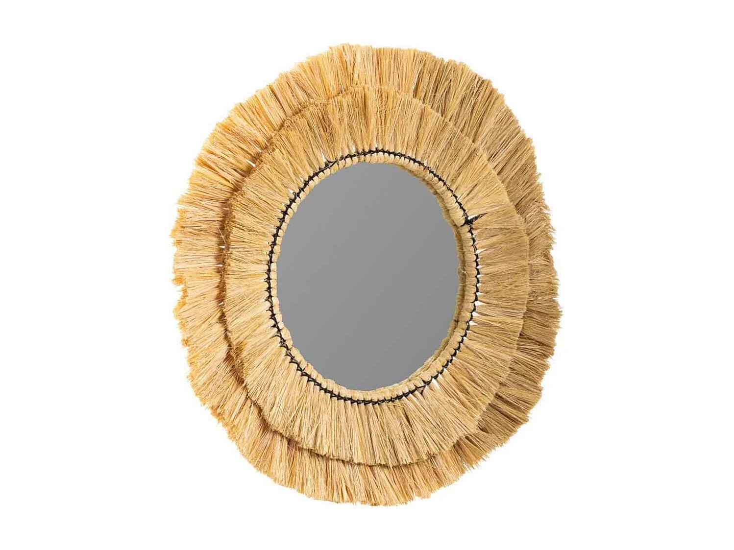 Espejo redondo de fibra natural marrón 57x57x6