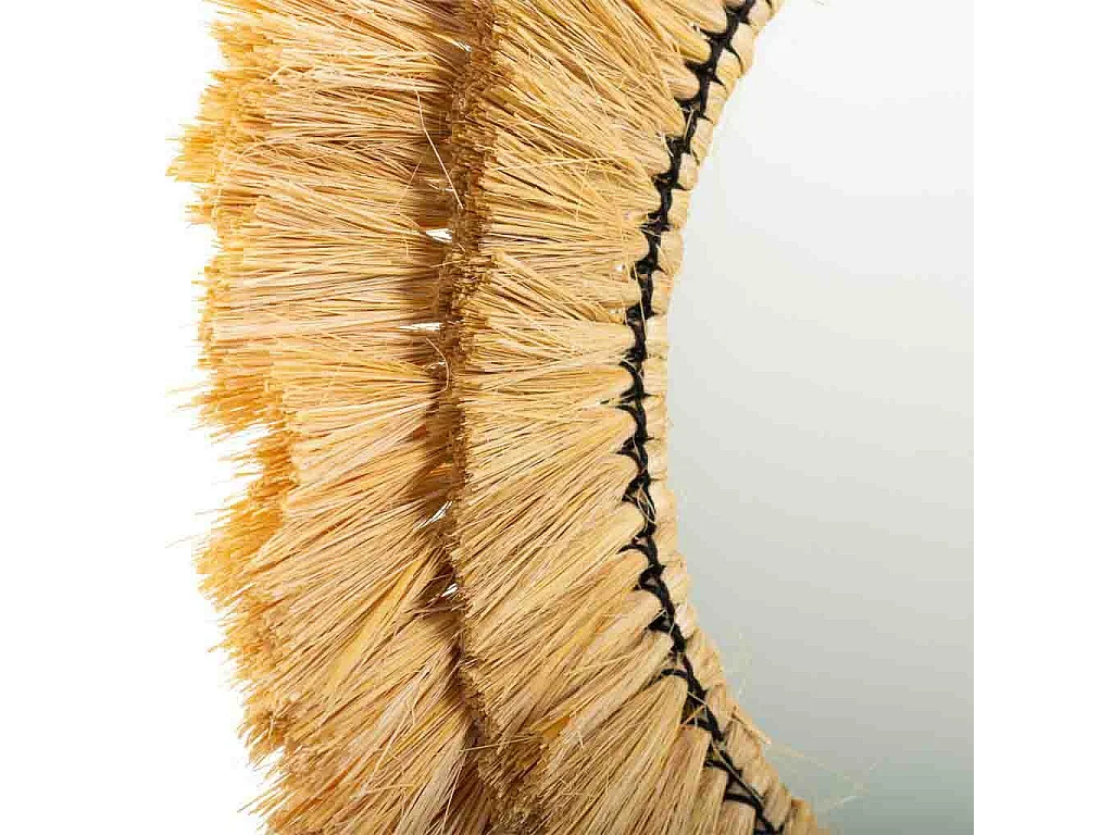 Specchio rotondo in fibra naturale marrone 57x57x6h