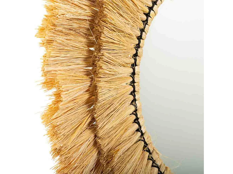 Espejo redondo de fibra natural marrón 57x57x6