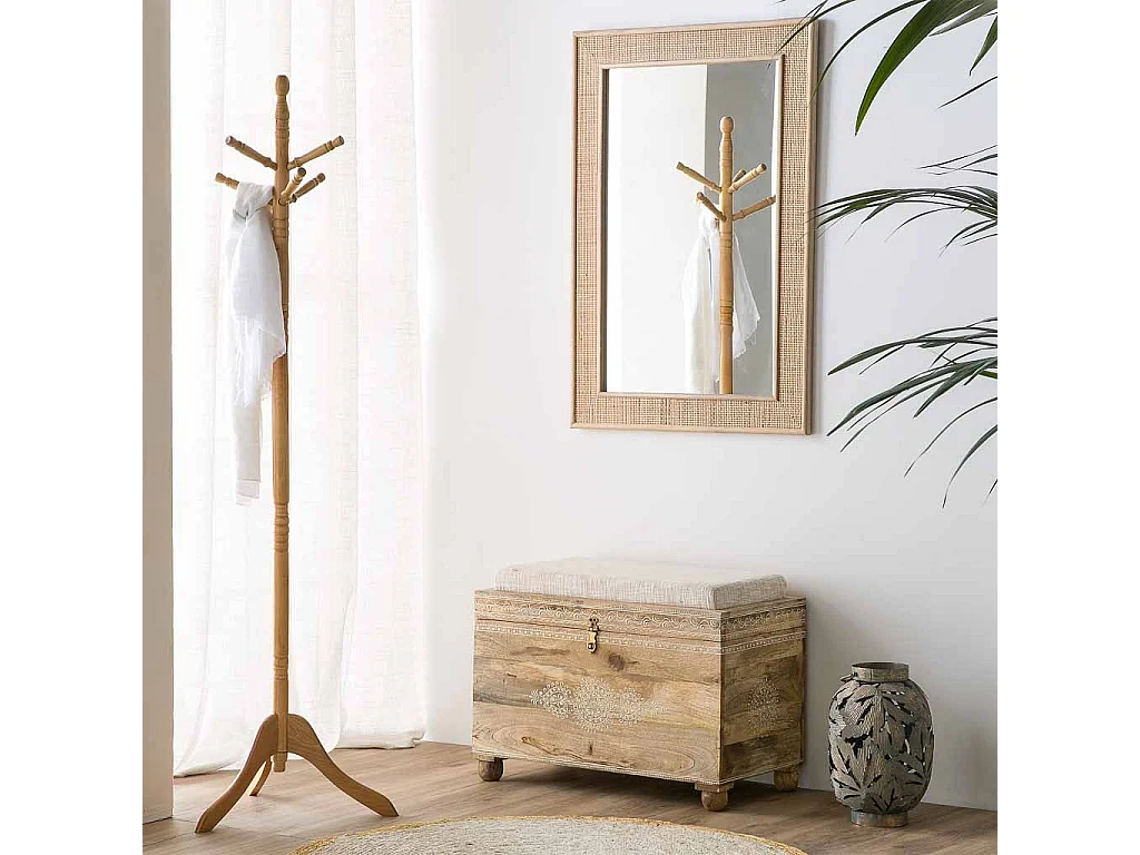 Spiegel aus Holz und braunem Netz, 70 x 2,5 x 100 cm