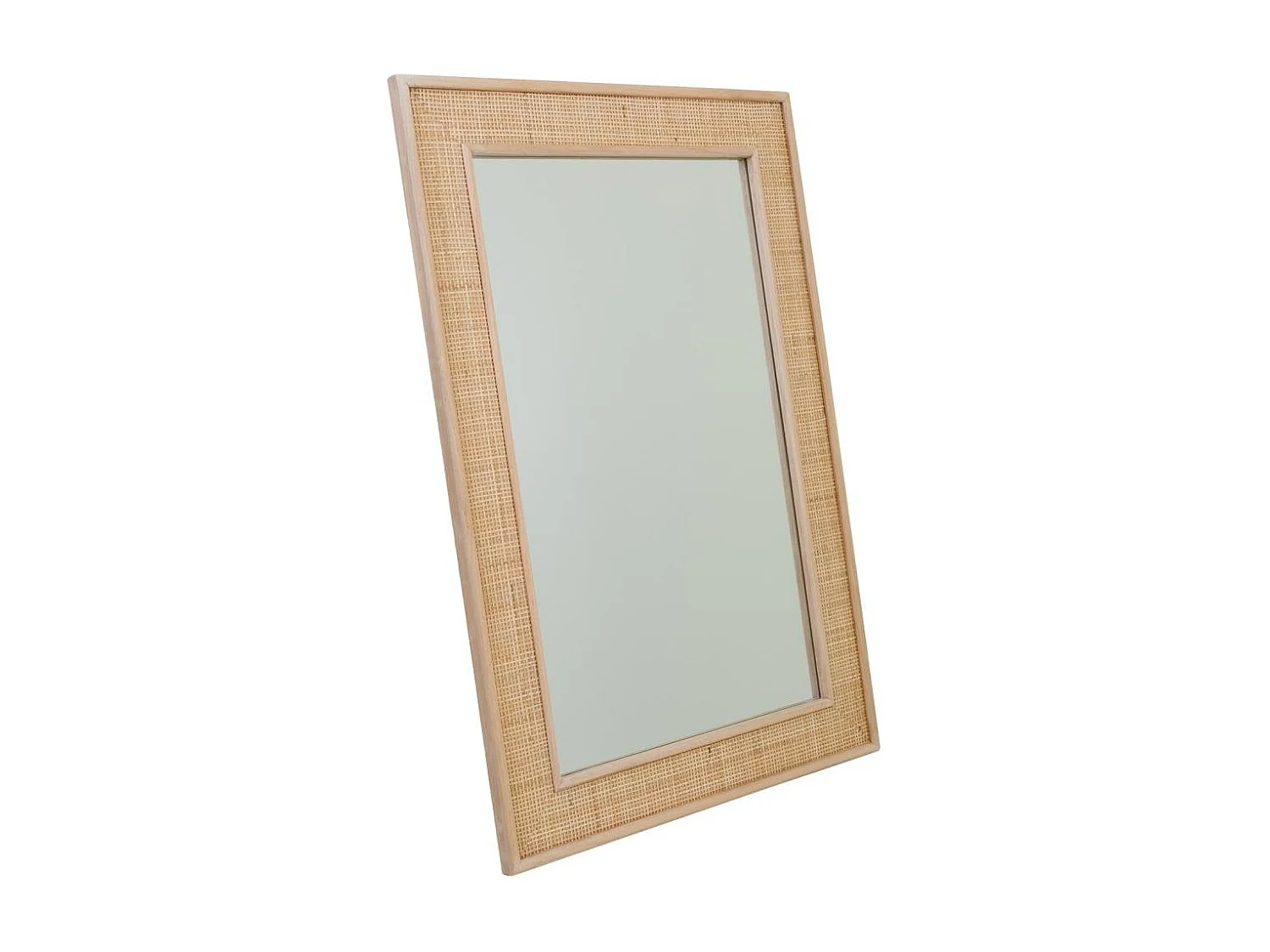 Spiegel aus Holz und braunem Netz, 70 x 2,5 x 100 cm