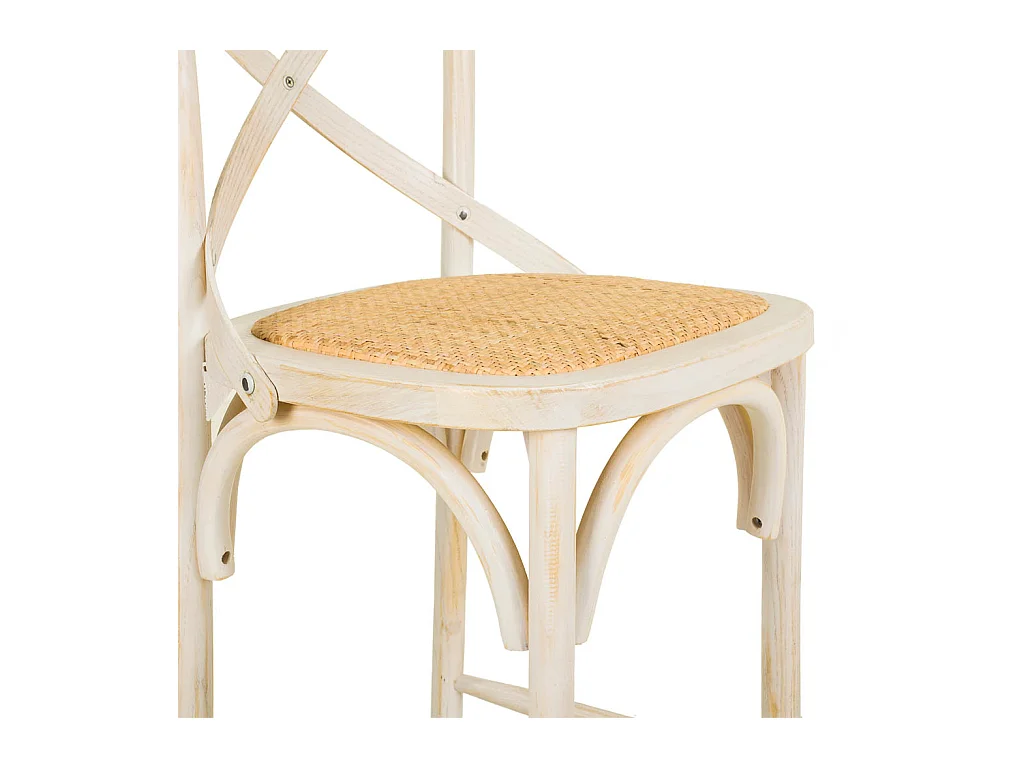 Holzhocker und weißer Rattansitz 45x53x75/116h cm