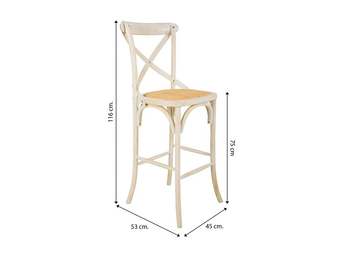 Holzhocker und weißer Rattansitz 45x53x75/116h cm