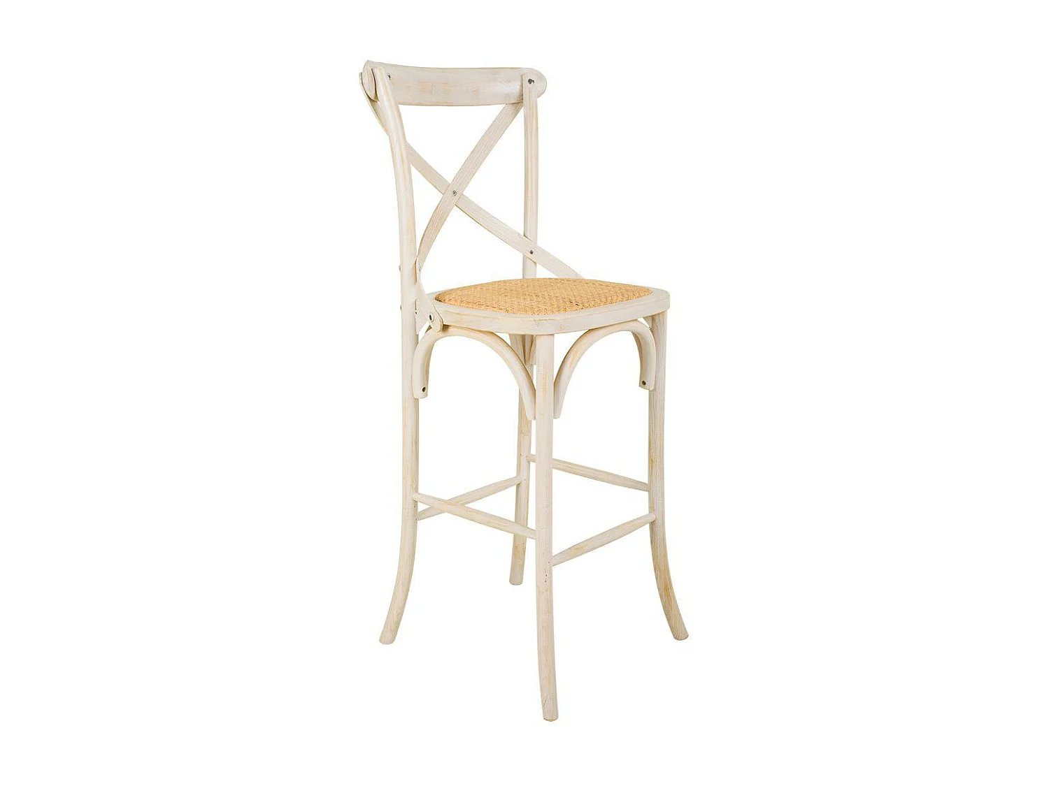 Tabouret de bar en bois et assise en rotin blanc 45x53x75/116h