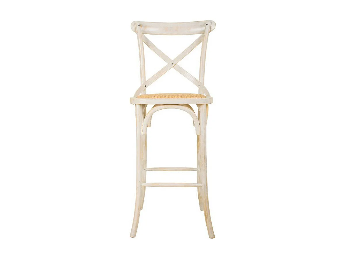 Tabouret de bar en bois et assise en rotin blanc 45x53x75/116h