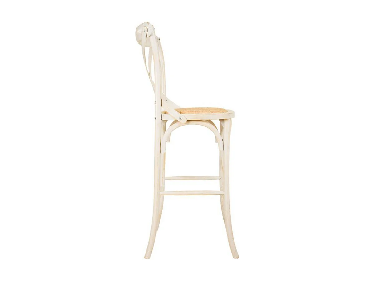 Tabouret de bar en bois et assise en rotin blanc 45x53x75/116h