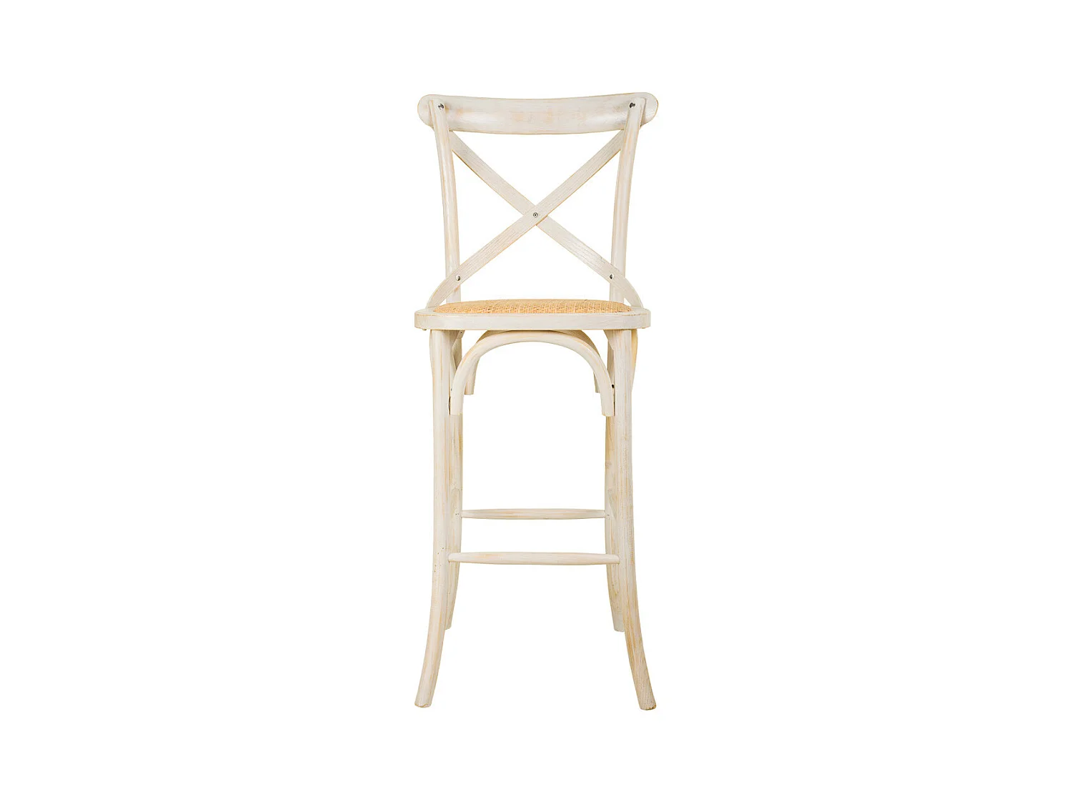 Tabouret de bar en bois et assise en rotin blanc 45x53x75/116h