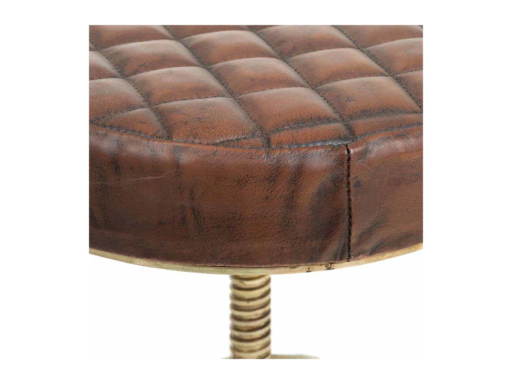 Sgabello in metallo e pelle marrone 38x38x56h