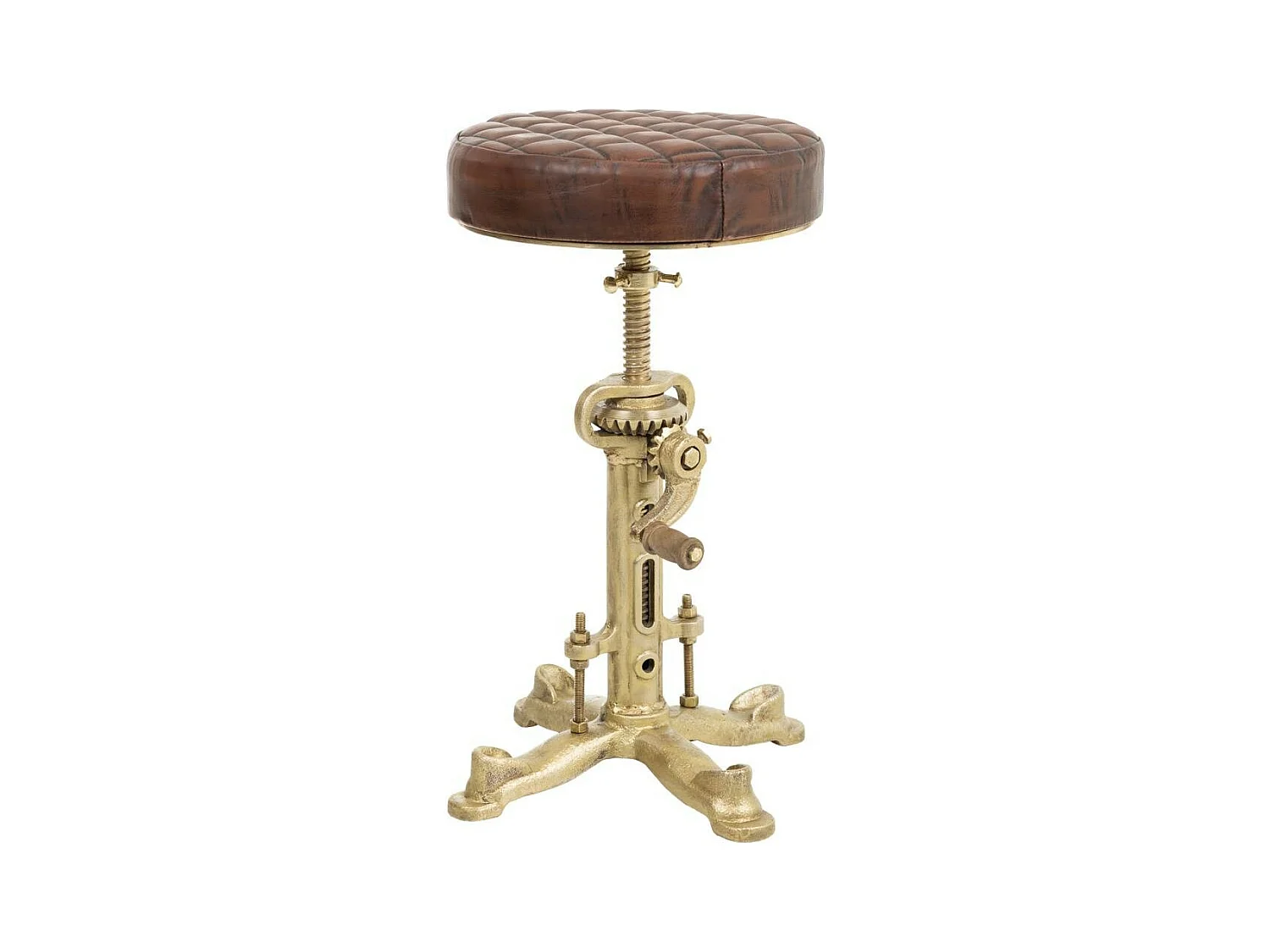 Sgabello in metallo e pelle marrone 38x38x56h