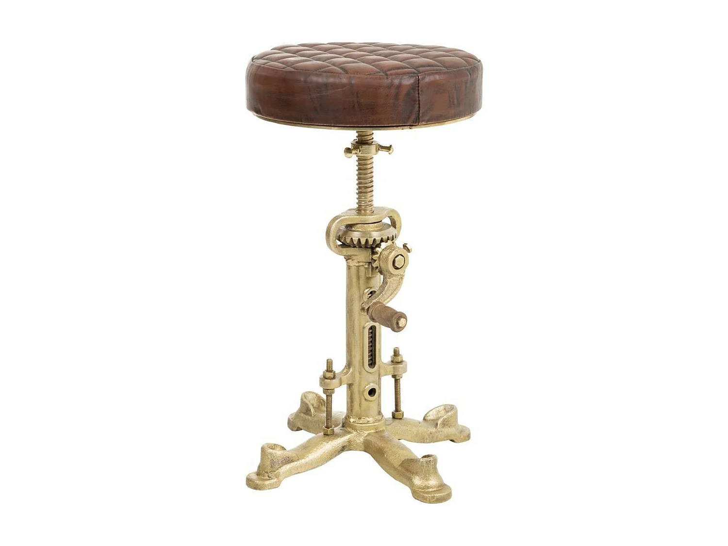 Hocker aus Metall und braunem Leder, 38x38x56h cm