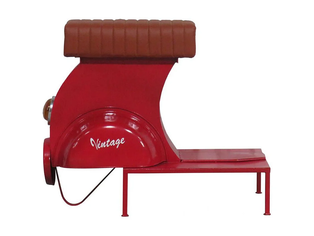 Taburete De Metal Y Piel Acabado Artesanal Rojo