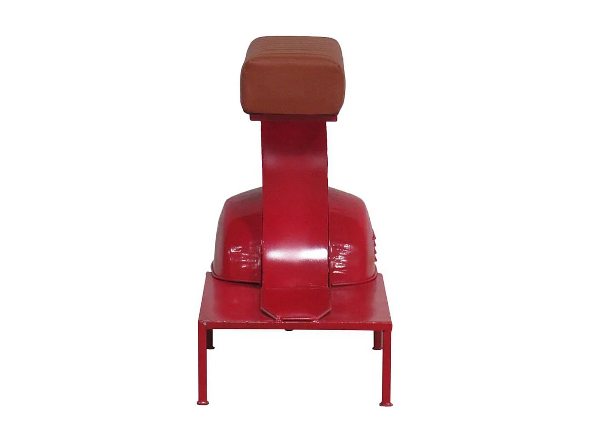Taburete De Metal Y Piel Acabado Artesanal Rojo