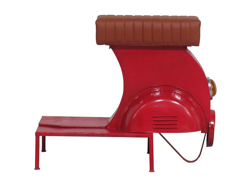 Taburete De Metal Y Piel Acabado Artesanal Rojo