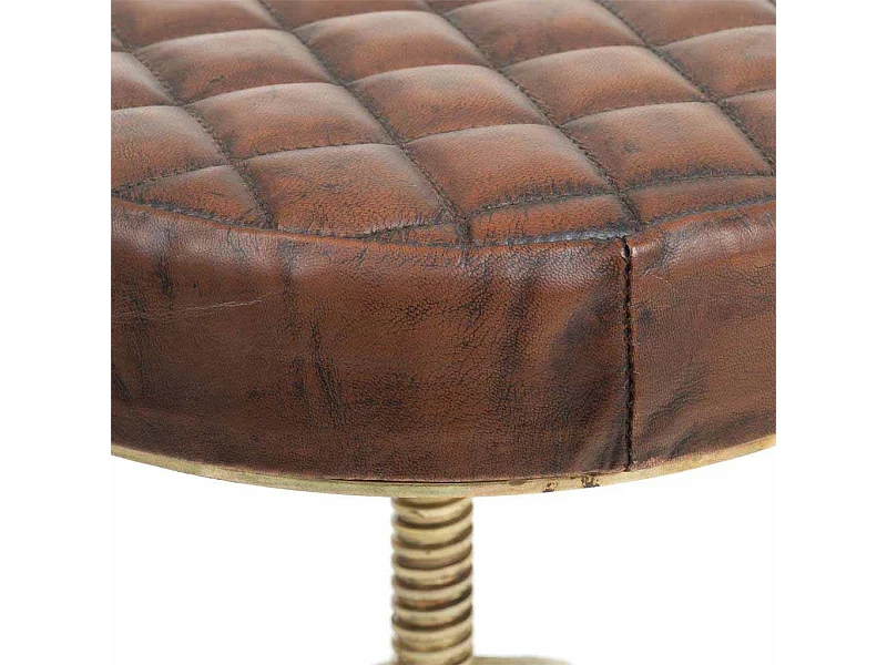 Sgabello in metallo e pelle marrone 38x38x56h