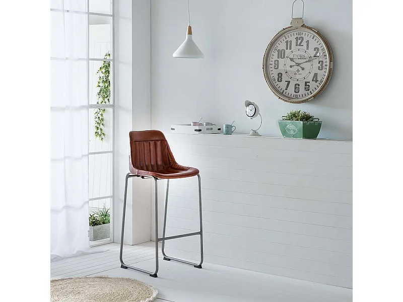 Hocker aus Metall und braunem Leder, 46x50x106h cm