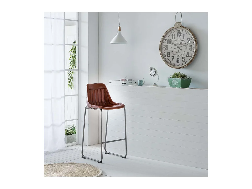 Sgabello in metallo e pelle marrone 46x50x106h