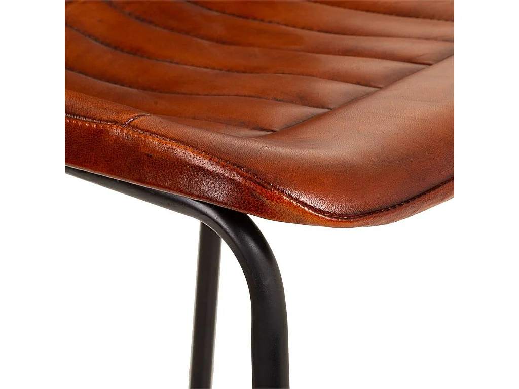 Taburete de metal y piel marrón 46x50x106