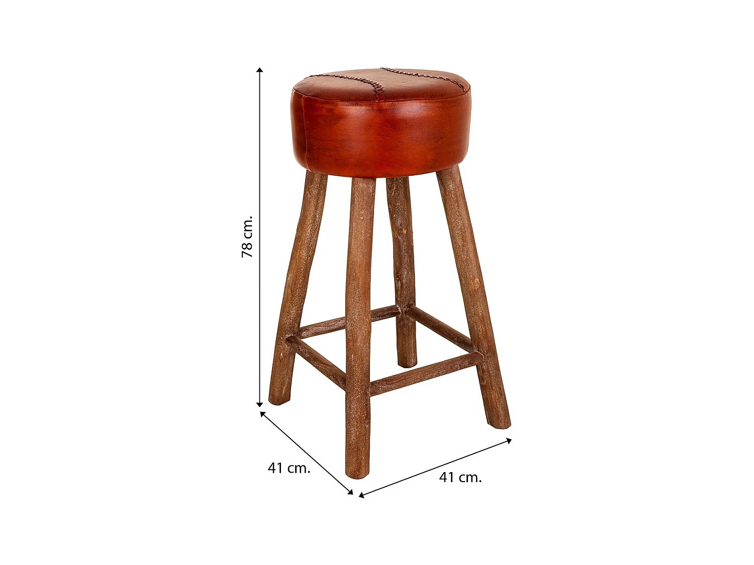 Roter Lederhocker 41x41x78h cm