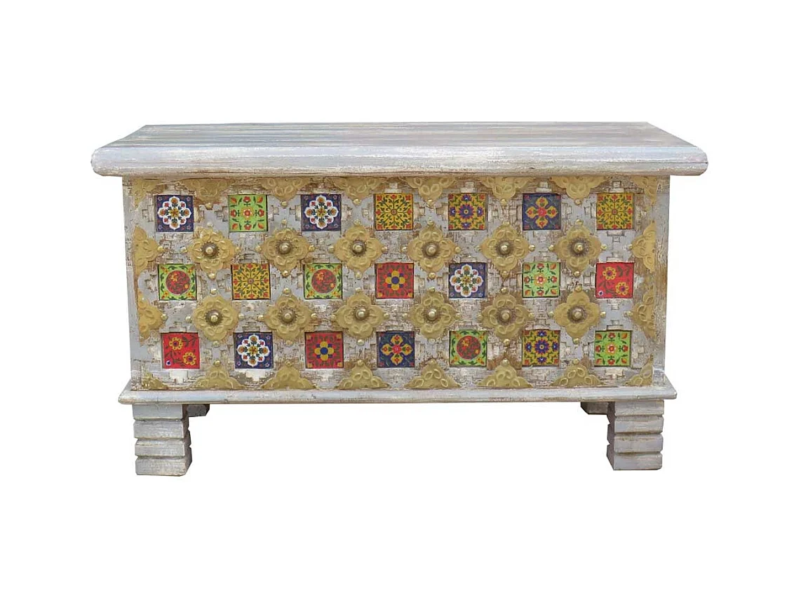 Baú de madeira azul 80x40x45h cm