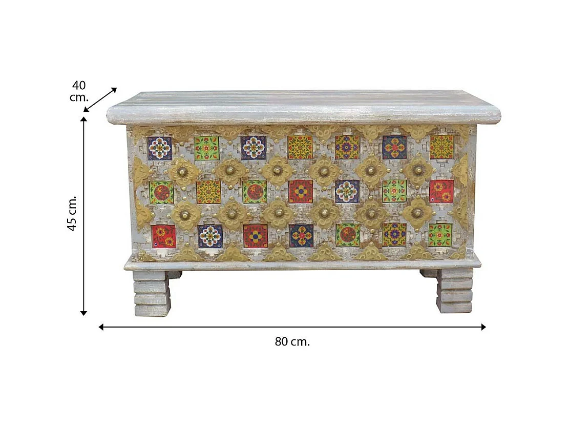 Baú de madeira azul 80x40x45h cm