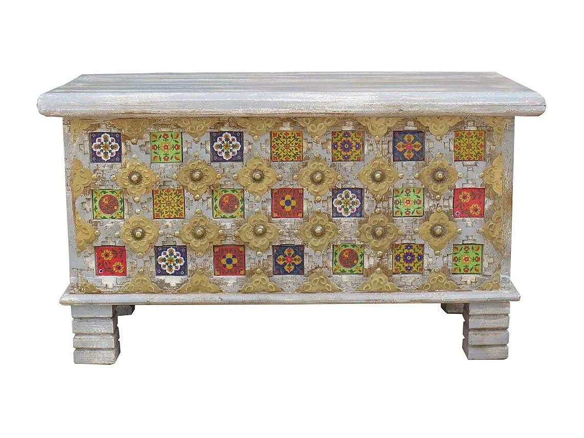 Baú de madeira azul 80x40x45h cm