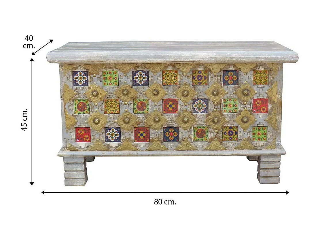 Baú de madeira azul 80x40x45h cm