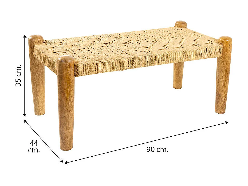 Banc en bois et corde marron 90x44x35
