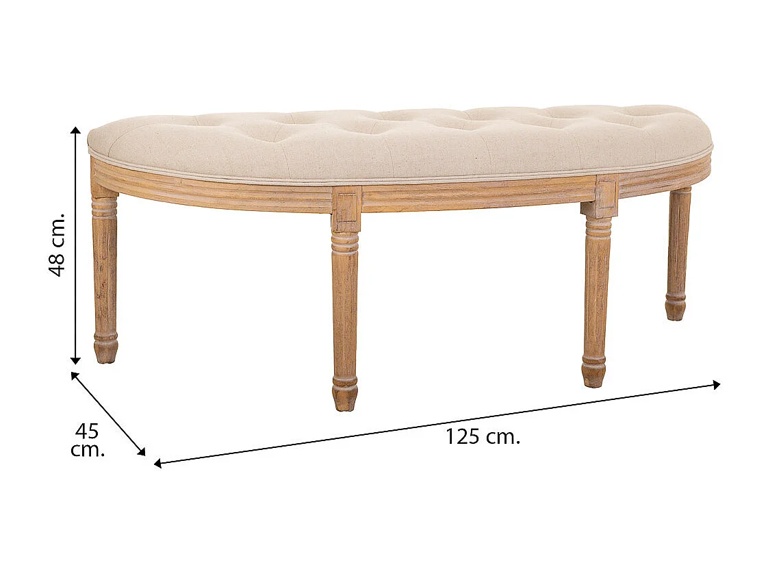 Banc antique en bois couleur crème 125x45x48