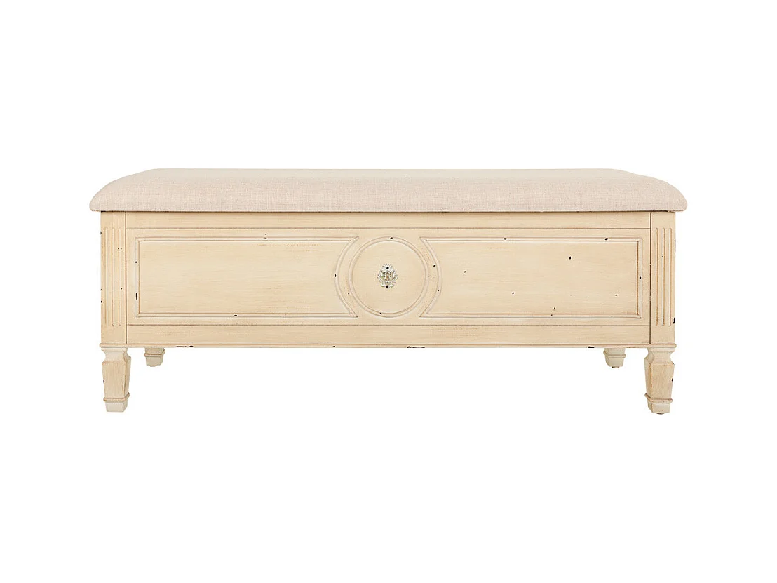 Banco bege de madeira e acolchoado 120x43x48