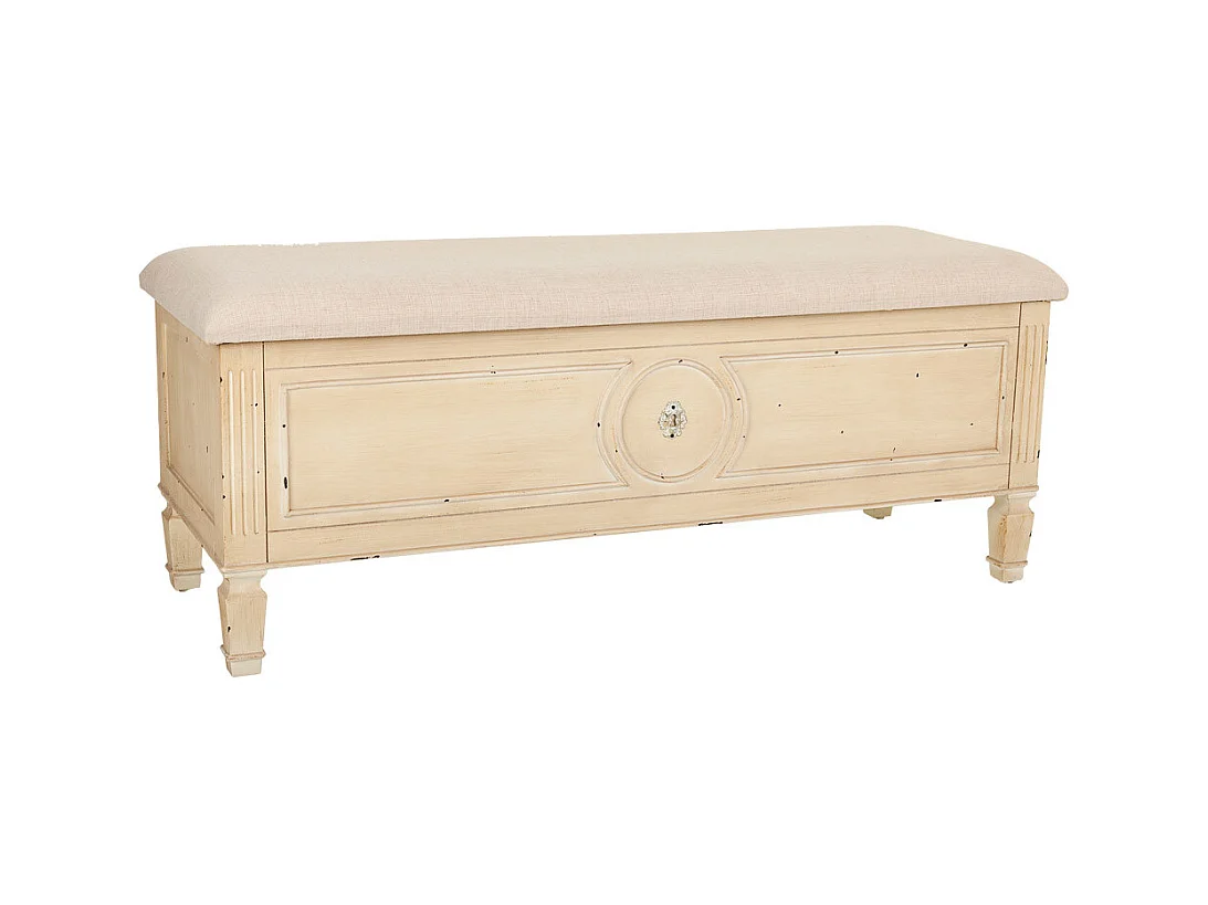 Banco bege de madeira e acolchoado 120x43x48