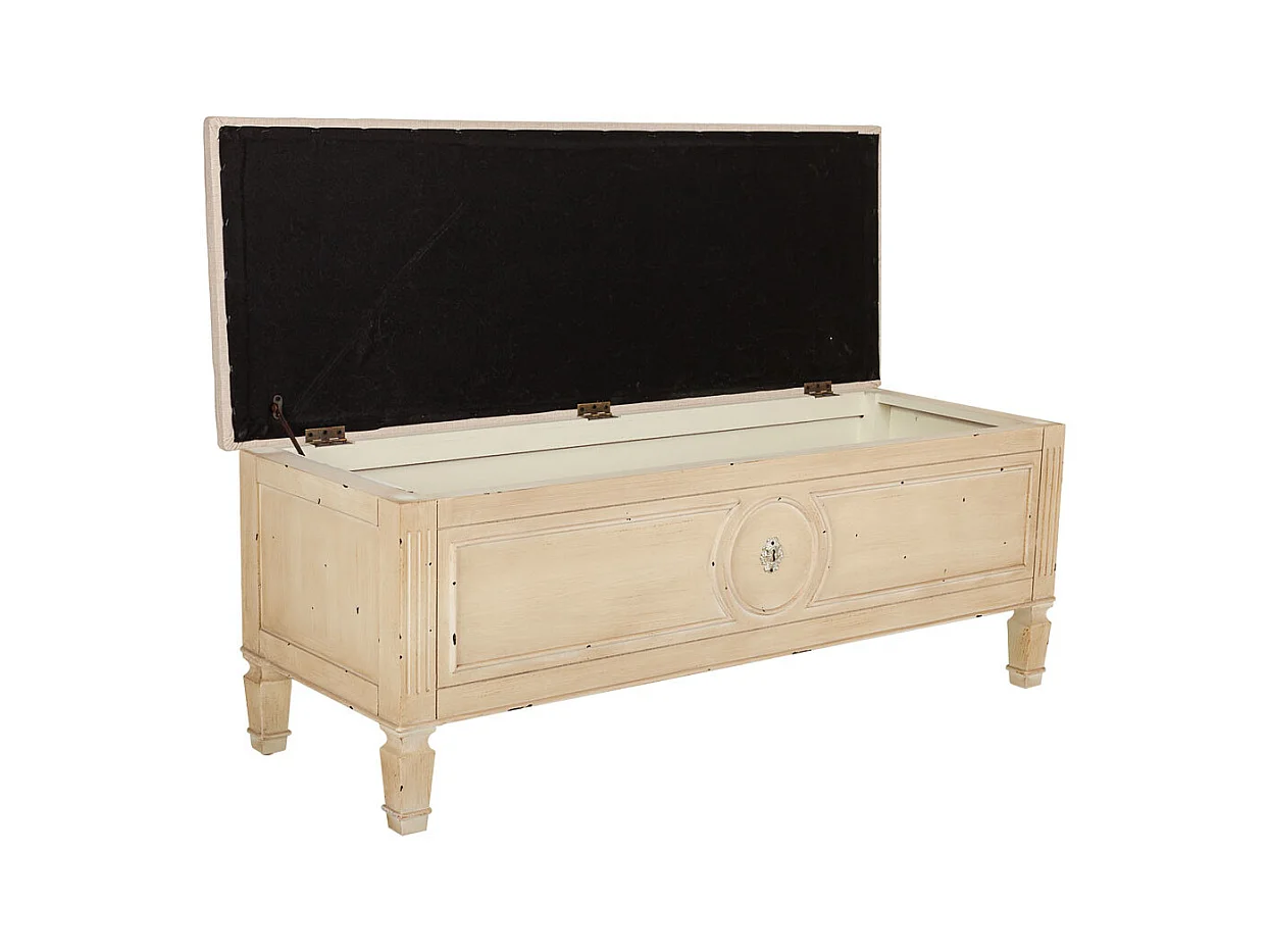 Banco bege de madeira e acolchoado 120x43x48