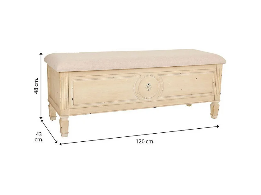 Banco bege de madeira e acolchoado 120x43x48