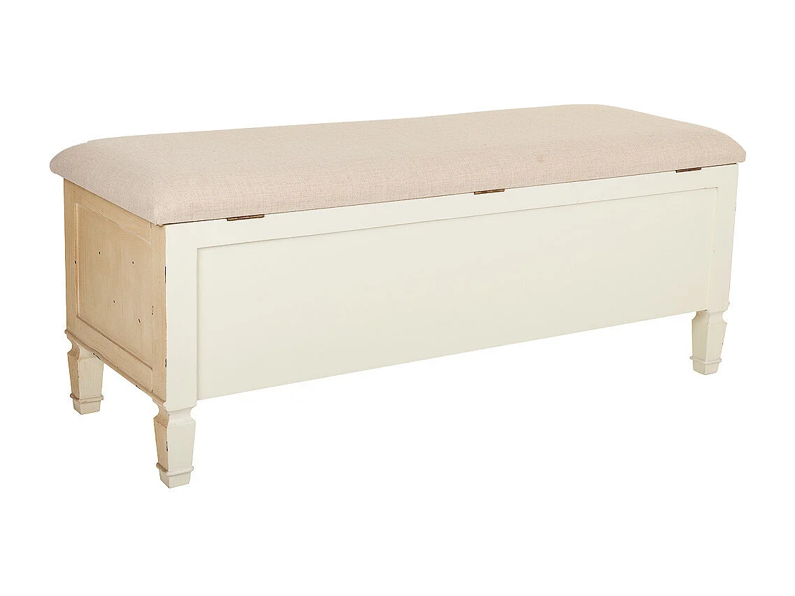 Banco bege de madeira e acolchoado 120x43x48