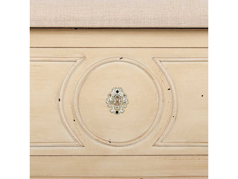 Banco bege de madeira e acolchoado 120x43x48