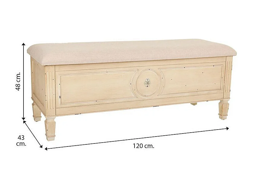 Banco bege de madeira e acolchoado 120x43x48