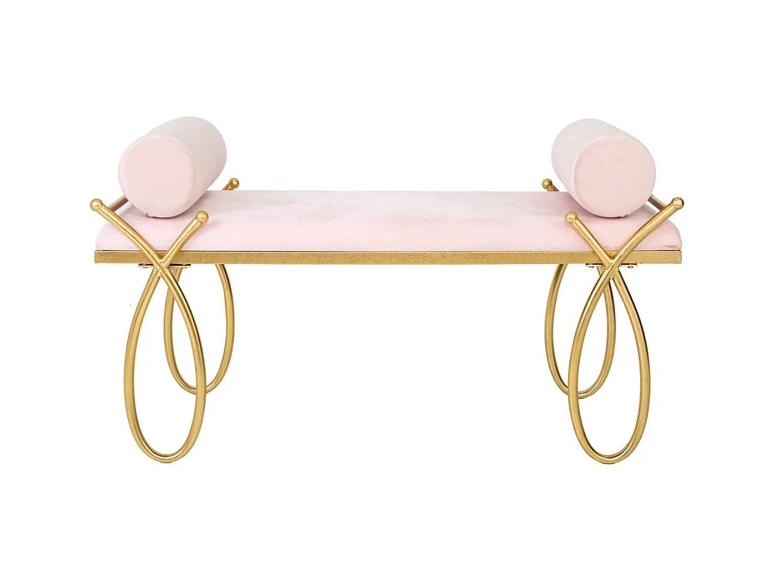 Banco em veludo rosa e metal dourado 112,5x49x53