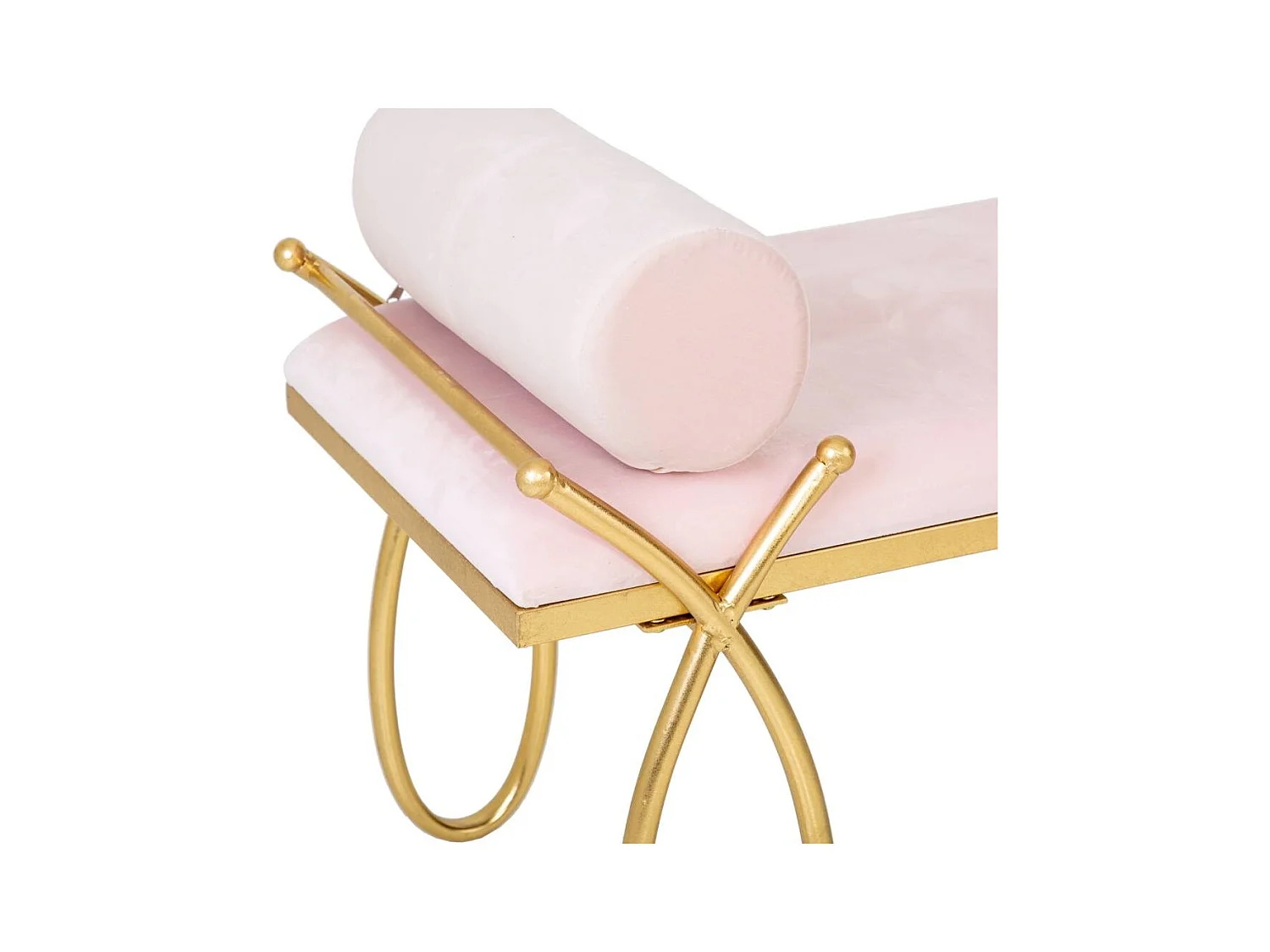 Banco em veludo rosa e metal dourado 112,5x49x53