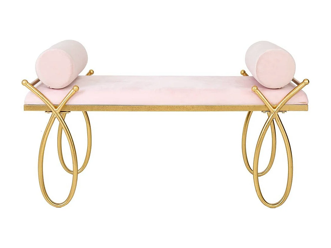 Banco em veludo rosa e metal dourado 112,5x49x53