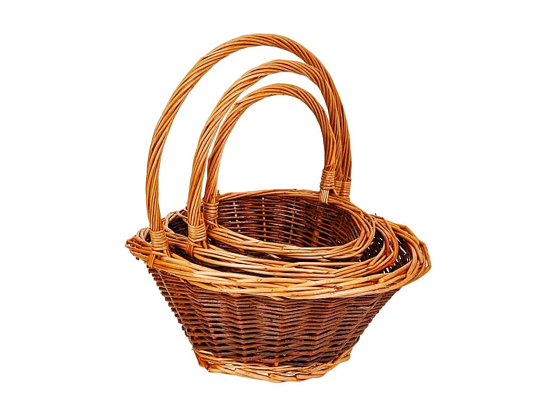 Conjunto de 3 cestos em vime castanho