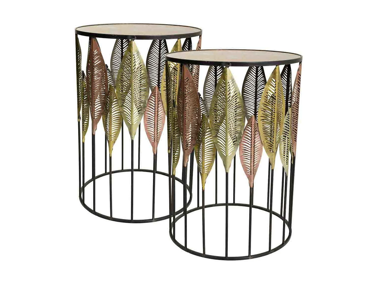 Conjunto de 2 mesas laterais em metal dourado