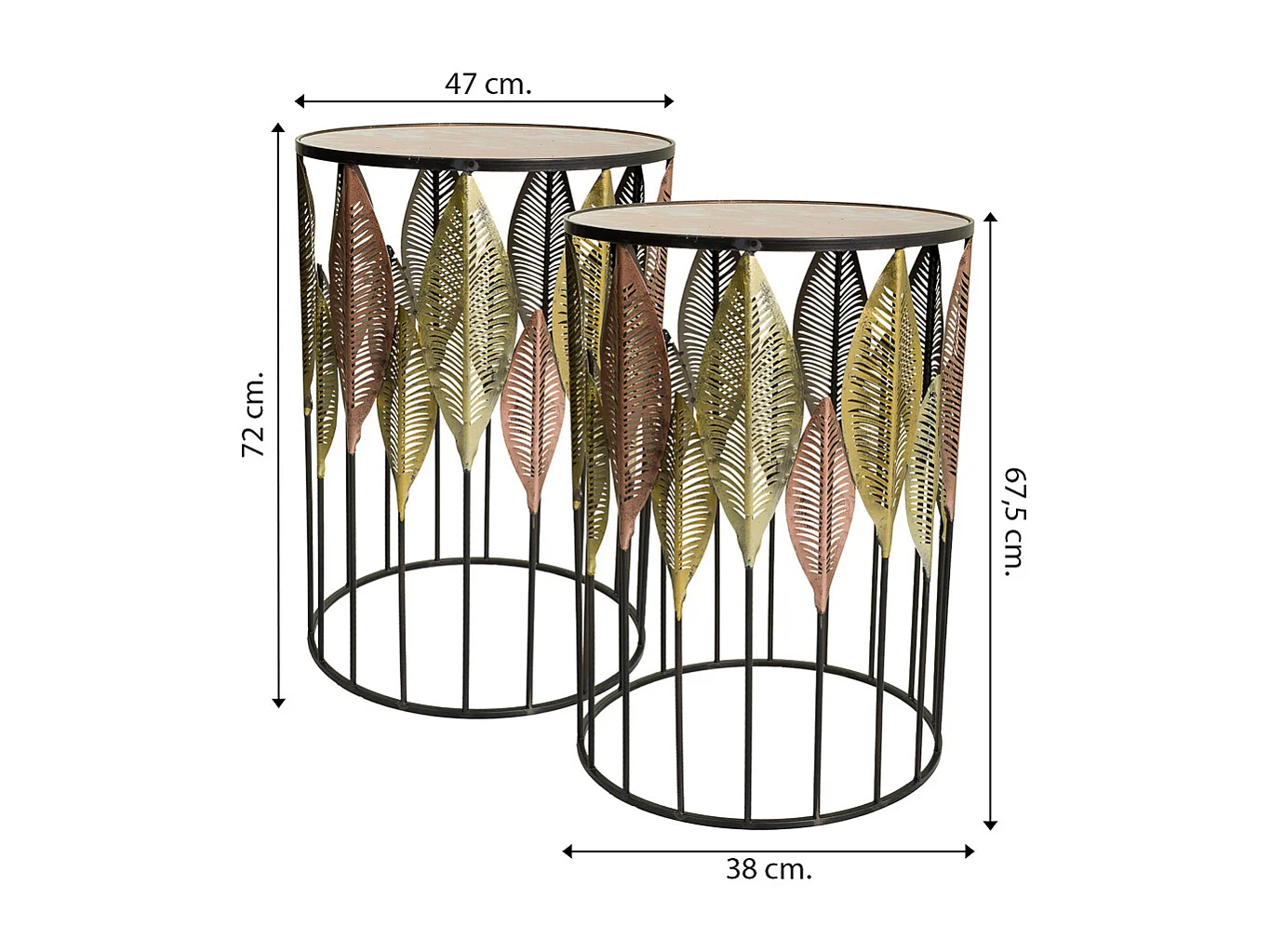 Conjunto de 2 mesas laterais em metal dourado