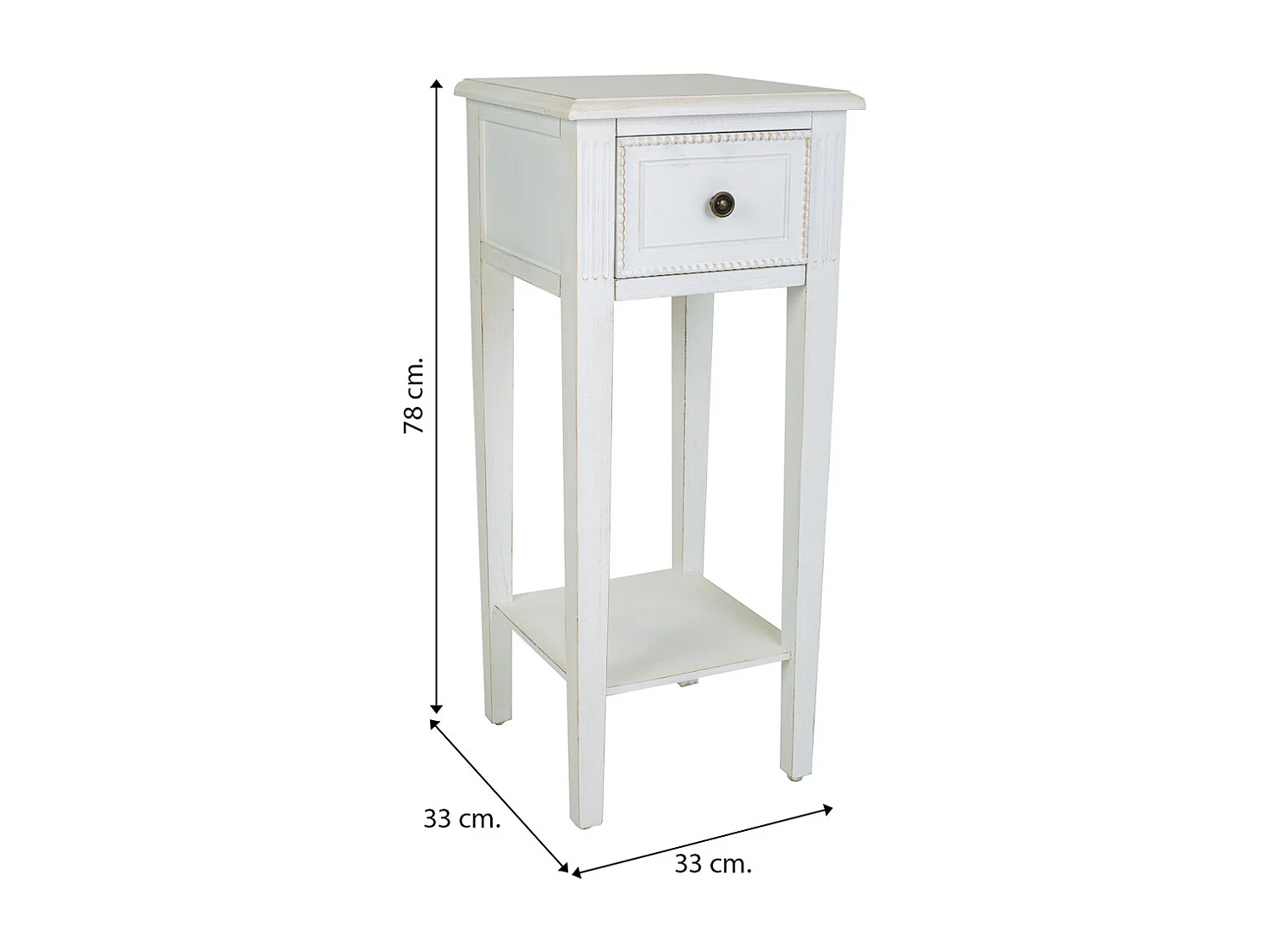 Table téléphone en bois laqué blanc 33x33x78h