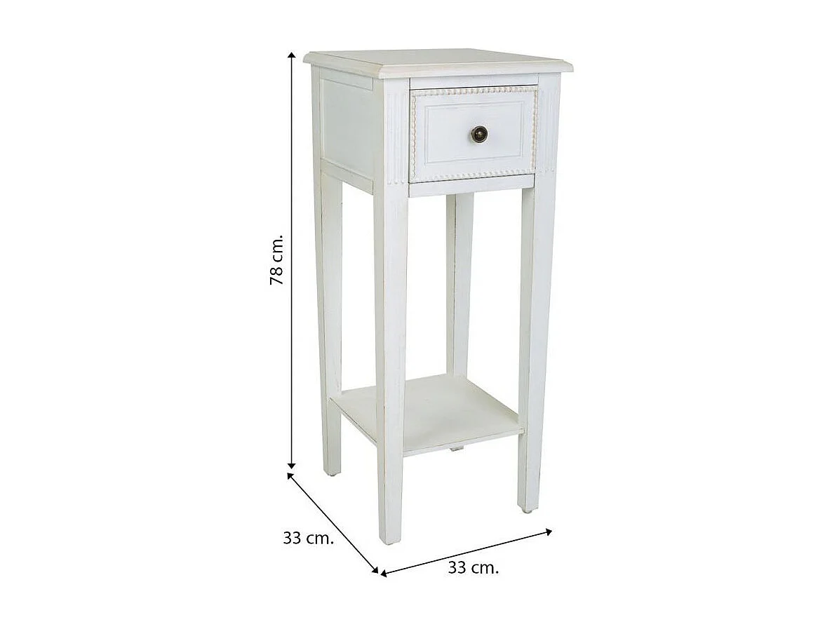 Table téléphone en bois laqué blanc 33x33x78h